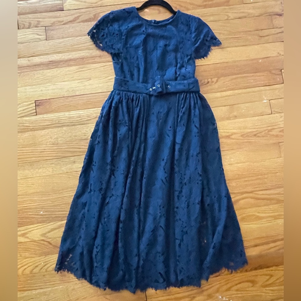 navy lace Aurora pencil dress with removable skirt wrap - Picture 5 of 8